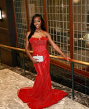 Modest Mermaid Sweetheart Prom Dresses for Women Red Sequin Evening Party Gown Formal Gown 18th Birthday Gowns HZ0311