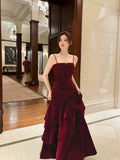 Sexy Mermaid Spaghetti Strap Burgundy Satin Long Prom Dresses Formal Gown Inspo Evening Outfits HZ0311