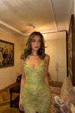 Romantic Green Sweetheart Halter Sleeveless Prom Dresses Mermaid Column With Appliques Beads HZ0311