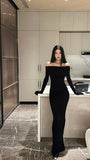 Classy Black Dress Party Outfits Mermaid Off The Shoulder Engagement Prom Floor Length Fall Wedding Guest Birthday Outfits HZ0311
