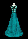 Modest A line V Neck Green With Beaded Bodice College Formal Outfit Long Prom Graduation Dresses For Teens HZ0311