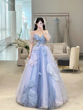 Charming Ball Gown Sweetheart Blue Tulle Long Prom Dresses Formal Party Dress Prom Gown HZ0311