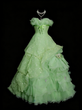 Modest Ball Gown Sweetheart Green Organza 80s Long Prom Dresses Inspiration Party Gowns Vintage Sweet 16 Dress HZ0311