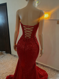 Stunning Mermaid Sweetheart Red Slit Sequin Prom Dresses Inspiration Prom Dress Princess Graduation Dress HZ0311