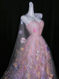 Cute Ball Gown Strapless Pink Sleeveless Floral Tulle Long Quinceanera Dresses Sweet 15 16 Birthday Outfits HZ0311