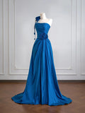 Simple A Line One Shoulder Royal Blue With Flowers Long Prom Dresses Impress 18th Birthday Outfits Party Gown HZ0311