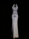 Vintage Fashion Night Aesthetic Mermaid Spaghetti Straps 80s 70s 90s Grey College Formal Outfit Long Prom Graduation Dresses HZ0311