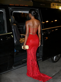 Glitter Mermaid Sweetheart Red Sequin With Beaded For Black Girls Women Long Formal Prom Evening Dress Dinner Outfits Party Gowns HZ0311