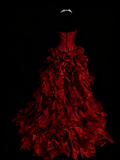 Modest Ball Gown Strapless Red Organza 80s Long Prom Dresses Inspiration Party Gowns Vintage Sweet 16 Dress HZ0311