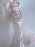 Glitter Mermaid Sweetheart With Straps Sequin Long Prom Dresses Formal Gowns Inspo Evening Outfit HZ0311