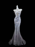 Classic Mermaid Wedding Dresses Sweetheart Silver Gray Sequin With Gem Crystals Brides Dress Bridal Gowns HZ0311