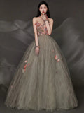 Charming Ball Gown Strapless Tulle Long Evening Prom Dresses Floor Length Evening Formal Dress HZ0311