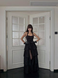 Chic High Low Halter Black Tie Wedding Guest Dress Satin Ruffles Long Prom Dresses Night Semi Formal Gown HZ0311
