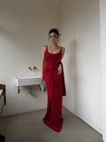 Unique Mermaid Spaghetti Strap Bright Red With Scarf Long Prom Dresses Inspiration Birthday Gowns Formal Evening Dress HZ0311