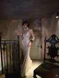 Sparkling Mermaid Spaghetti Strap Champagne Sequined Prom Dress Long Birthday Party Gown Formal Evening Dresses HZ0311