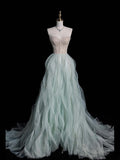Sparkly A line Sweetheart Mint Green Sequins Long Prom Dress Fashion Aesthetic High School Formal Dresses Party Outfits Prom Gown HZ0311