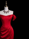 Chic Sheath Off The Shoulder Red Satin Slit Senior Prom dresses High School Long Formal Dress HZ0311