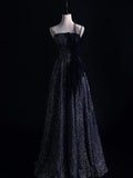 Classy A line Strapless Black Sequins College Formal Outfit Long Prom Graduation Dresses HZ0311