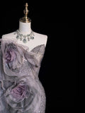 Princess Mermaid Sweetheart Grey Sequined With Slit Long Formal Evening Dress Gowns Prom Dresses HZ0311