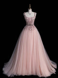 Elegant Ball Gown Square Neck Pink Tulle Long Prom Dresses For Teens Evening Outfits Formal Dress HZ0311