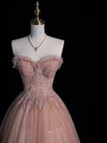 Beautiful Ball Gown Spaghetti Strap Pink Tulle Long Prom Dresses Inspiration Evening Gowns Formal Prom Dress HZ0311