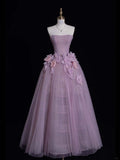 Modest Ball Gown Strapless Lilac Tulle Long Formal Evening Dress Gowns Formal Prom Dresses HZ0311