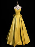 Chic Ball Gown Sweetheart Yellow Satin Senior Prom dresses High School Long Formal Dress HZ0311