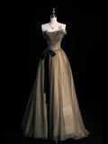 Chic Ball Gown Strapless Tulle Sleeveless Senior Prom dresses High School Long Formal Dress HZ0311