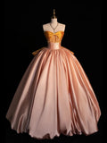 Modest Ball Gown Strapless Satin Pink Prom Dresses Inspiration Party Gowns Princess Formal Dress HZ0311