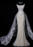 Chic Long Wedding Dresses White Mermaid Strapless Lace Long Wedding Dress For Brides Fitted With Train Bridal Gowns HZ0311