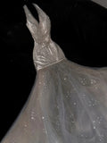 Princess Mermaid Halter Champagne Sequins Long Prom Dresses Evening Outfits Formal Dress HZ0311
