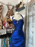 Vintage 2000s Mermaid Halter Royal Blue With Silver Beaded Sleeveless Long Prom Dress For Women Girls Evening Dresses HZ0311