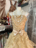 Modest Ball Gown Strapless Gold Organza Long Prom Dresses Party Dress 21st Birthday Outfits Graduation Gown HZ0311