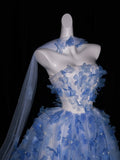 Ball Gown Strapless Blue Sleeveless With Applique Women's Dress Long Quinceanera Dresses Sweet 16 Birthday Quince Dress HZ0311