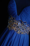 Retro A line Scoop Neckline Royal Blue Chiffon 2000s Long Prom Dresses Inspo 19th Birthday Outfits Formal Dress HZ0311