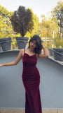 Sexy Mermaid Spaghetti Strap Burgundy Velvet Long Prom Dresses Inspiration Evening Gowns Formal Party Prom Dress HZ0311