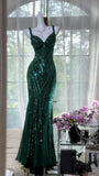 Vintage V Neck Dark Purple Chiffon Sequin Mermaid Long Party Gown Evening Dress 20th Birthday Outfits HZ0311