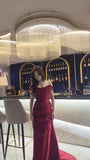 Sexy Mermaid Off The Shoulder Red Satin With Beaded Long Prom Dresses For Teens Girls Formal Dress Party Birthday Outfits HZ0311