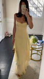 Charming Fashion Simple Straps Yellow Long Prom Dress Evening Dresses Formal Dresses HZ0311