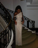 Sparkly Mermaid One Shoulder Ivory Sequin With Slit Prom Dresses Inspiration Bodycon Evening Gowns For Women Formal Party Dress HZ0311