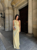 Simple Sheath One Shoulder Yellow Long Prom Dresses Inspiration Evening Gowns Formal Party Prom Dress HZ0311