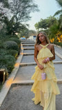Sexy A Line Halter Yellow Chiffon Evening For Women Party Dresses Long Formal Prom Dress 18th Birthday Gown HZ0311