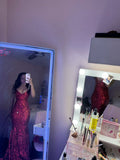 Sexy Prom Dresses Impress Mermaid Spaghetti Straps Sequins Burgundy Dark Red Semi Formal Graduation Party Dress For Teens High Schools HZ0311