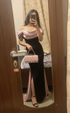 Elegant Mermaid Off The Shoulder Black Pink With Sleeves Long Formal Fancy Prom Dress Dinner Outfits Classy Party Gowns HZ0311