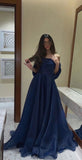 Modest Navy Blue Organza A-line Evening Prom Dresses Long Formal Party Gowns HZ0311