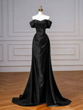 Simple Off Shoulder Satin Burgundy Long Prom Dress, Burgundy Long Formal Dress Party Gown HZ0311