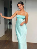 Spaghetti Straps Sheath Aqua Blue Prom Dress Formal Satin Party Dress HZ0311
