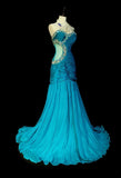 Vintage Mermaid One Shoulder Blue With Beaded 90s 2000s Senior Prom Dresses High School Long Formal Dress HZ0311