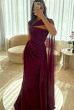 Cabernet Chiffon Long Prom Evening Dresses With Split Ruffles Pleats Online HZ0311
