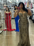 Sparkly Mermaid Sweetheart Black Gold With Beaded Bodice Long Prom Dress For Black Girls Evening Dresses HZ0311